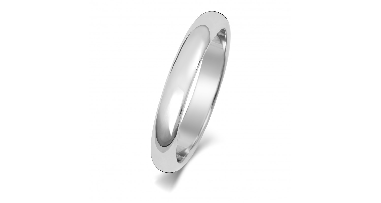 18ct White Gold D Shape 3mm Heavyweight Band